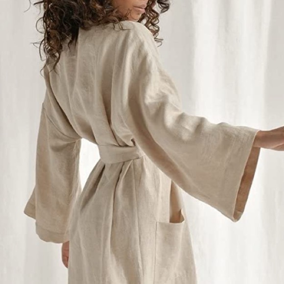 Tan Organic Cotton & Linen Blend Kimono Robe- ONLY 1 LEFT! - Picture 3 of 12